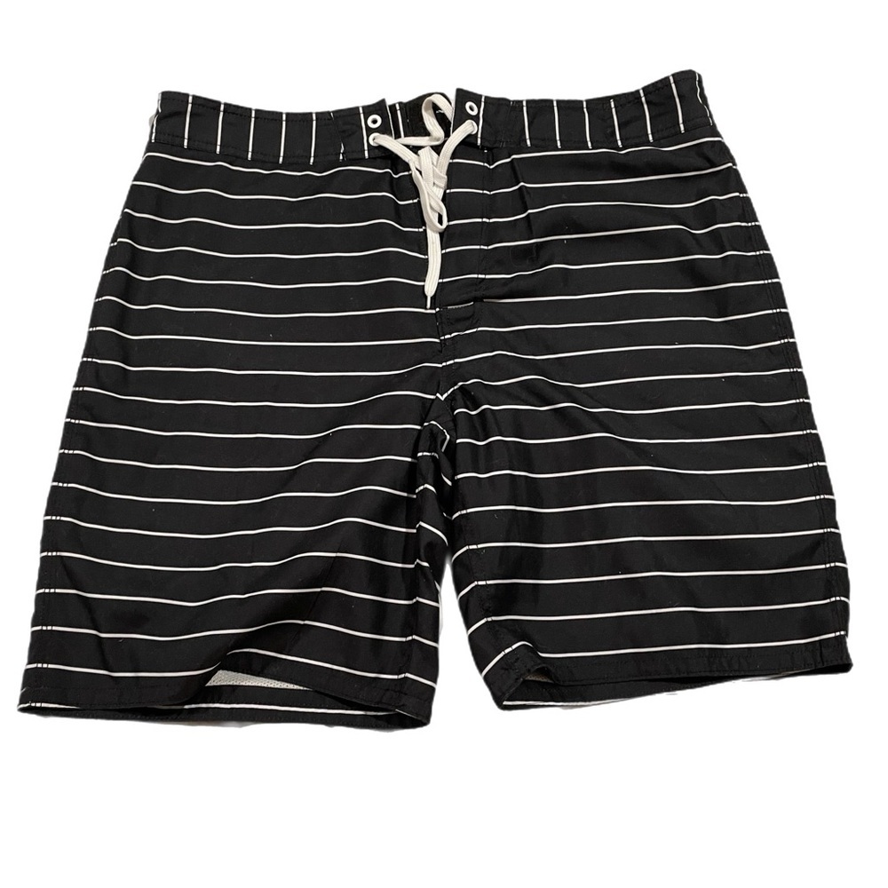 Gap men’s swim shorts with fitted tie waist size L NWT black and white stripe SS